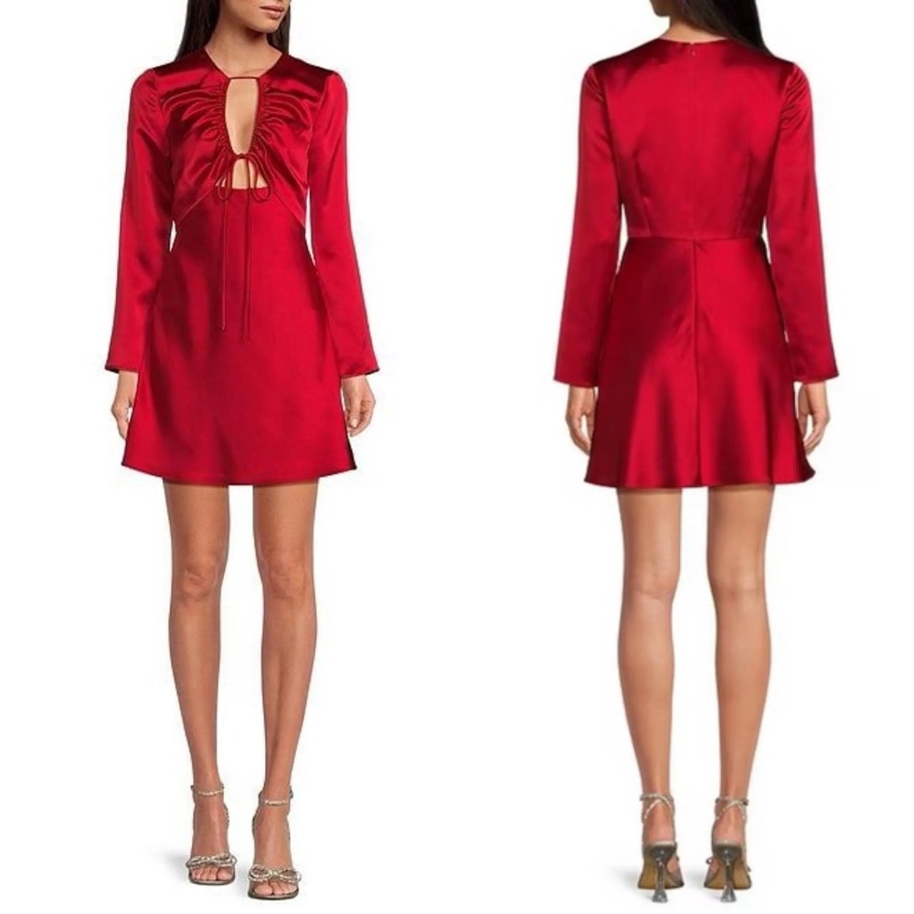 Gianni Bini Raini Red Satin Long-Sleeve Keyhole Mini Dress Size S